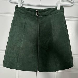 Green suede mini skirt